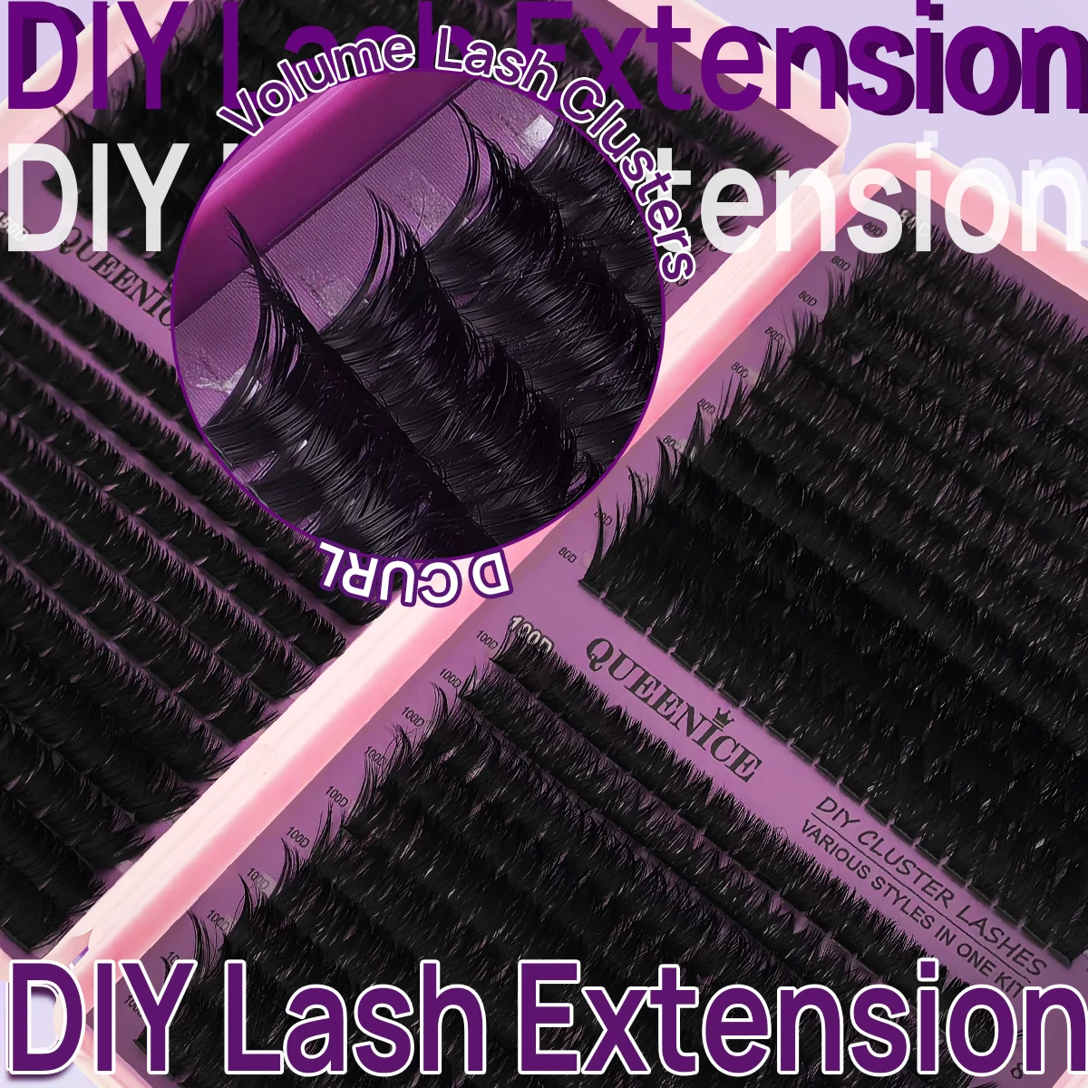 80D100D120D150D Extra Dickes Dramatisches DIY Falsche Wimpern Verlängerungsset, Einzeln, Gemischte Längen DIY Wimpernverlängerungen – Detail 3