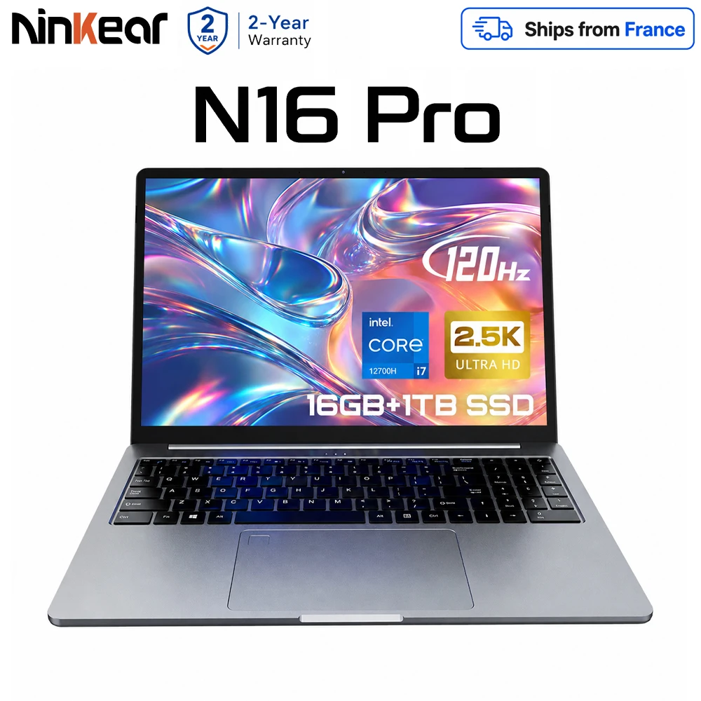 Ninkear N16 Pro ordinateur portable laptop pc 16 pouces 2.5K 120Hz IPS Intel Core i7-12700H 16Go RAM 1To SSD Windows 11 ordinateur puissant gaming business pour travail bureau étudiant