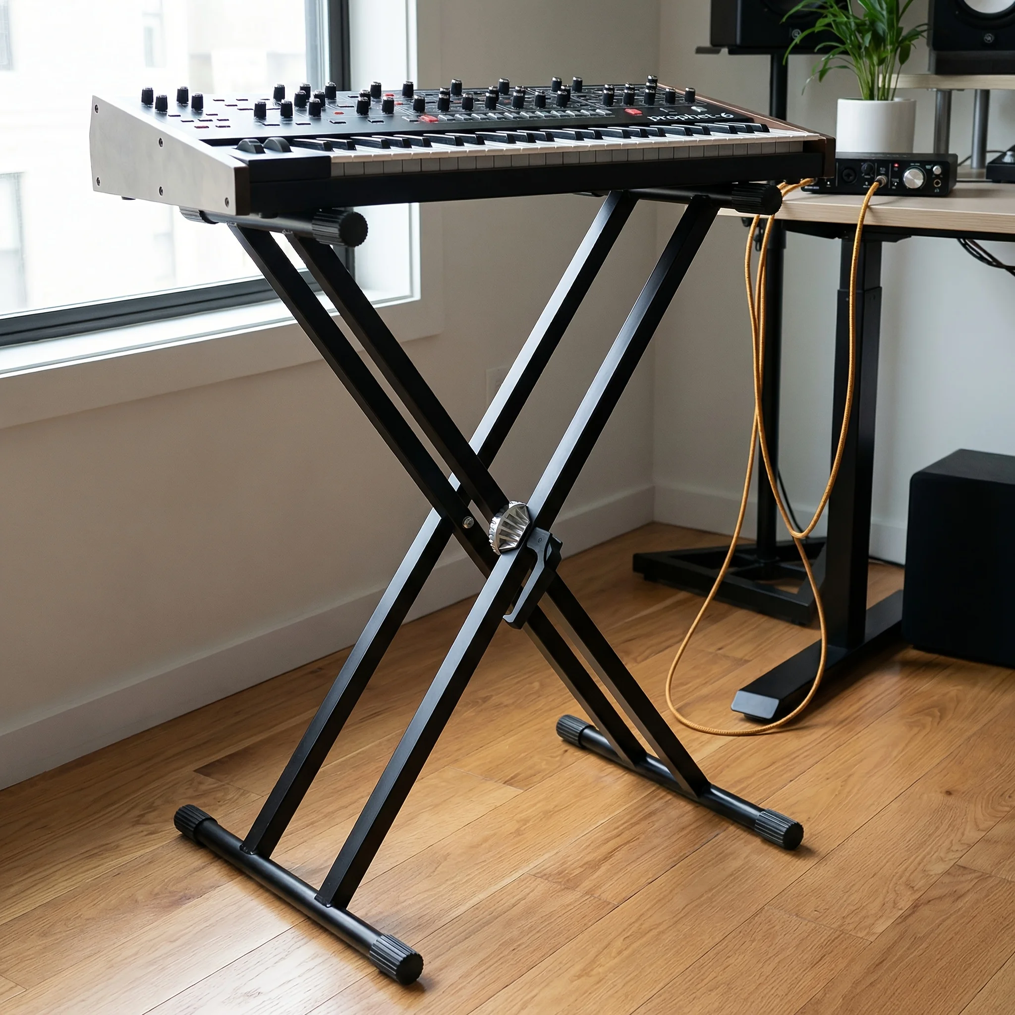 Adjustable Thickened X-Type Double Tube Electronic Stand Gear Folding Piano Keyboard Rack for Musical Instruments Support