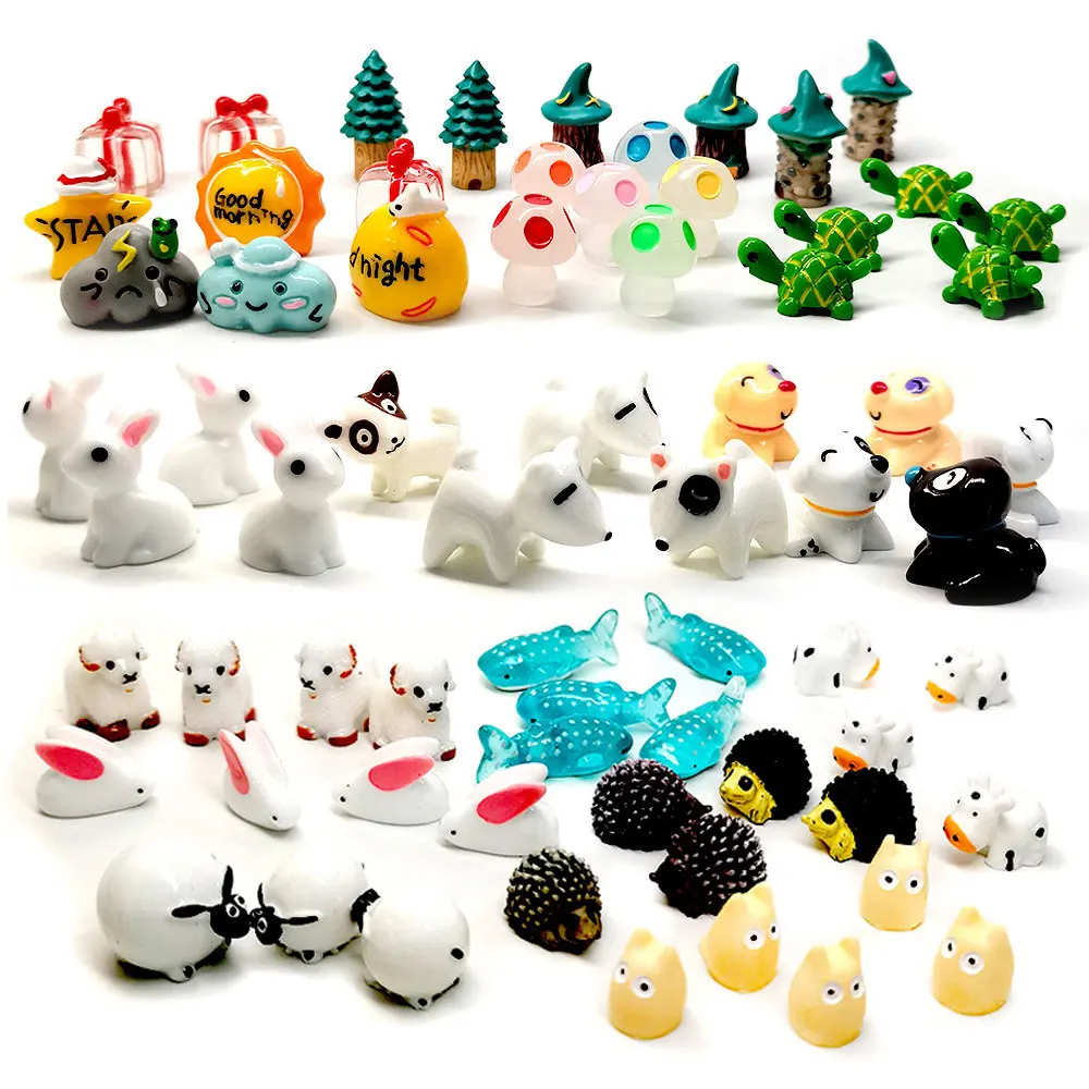 5pcs Mini Animals Dog Cat Sheep Fish Fairy Garden Miniature Toy Succulent Aquarium Decoration DIY Handicraft Accessories 1-3cm