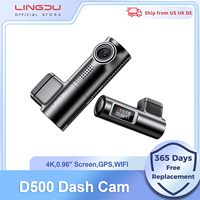 LINGDU D500 Dash Cam Ultra HD 4K Built-in 5GHz WI-FI GPS English Voice Control Dash Car Camera 24H Loop Recording D500 Car DVR