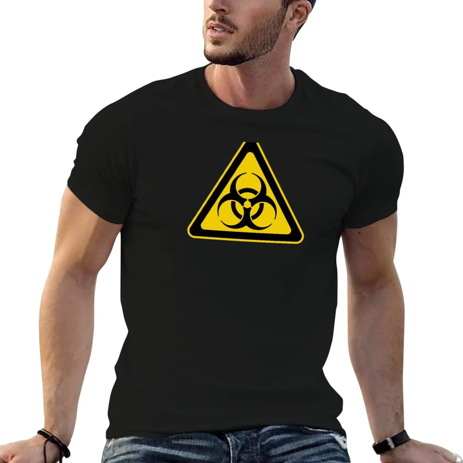Biohazard Symbol Warning Sign - Yellow & Black - Triangular T-Shirt anime stuff Luxury man heavyweight t shirts for men
