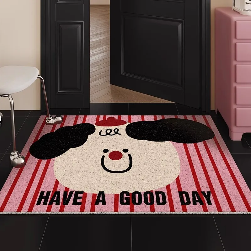 Cartoon Puppy Welcome Entrance Doormat Pink Anti-slip PVC Floor Mat Entry Porch Hallway Entryway Home Decor Dust Removal Carpet