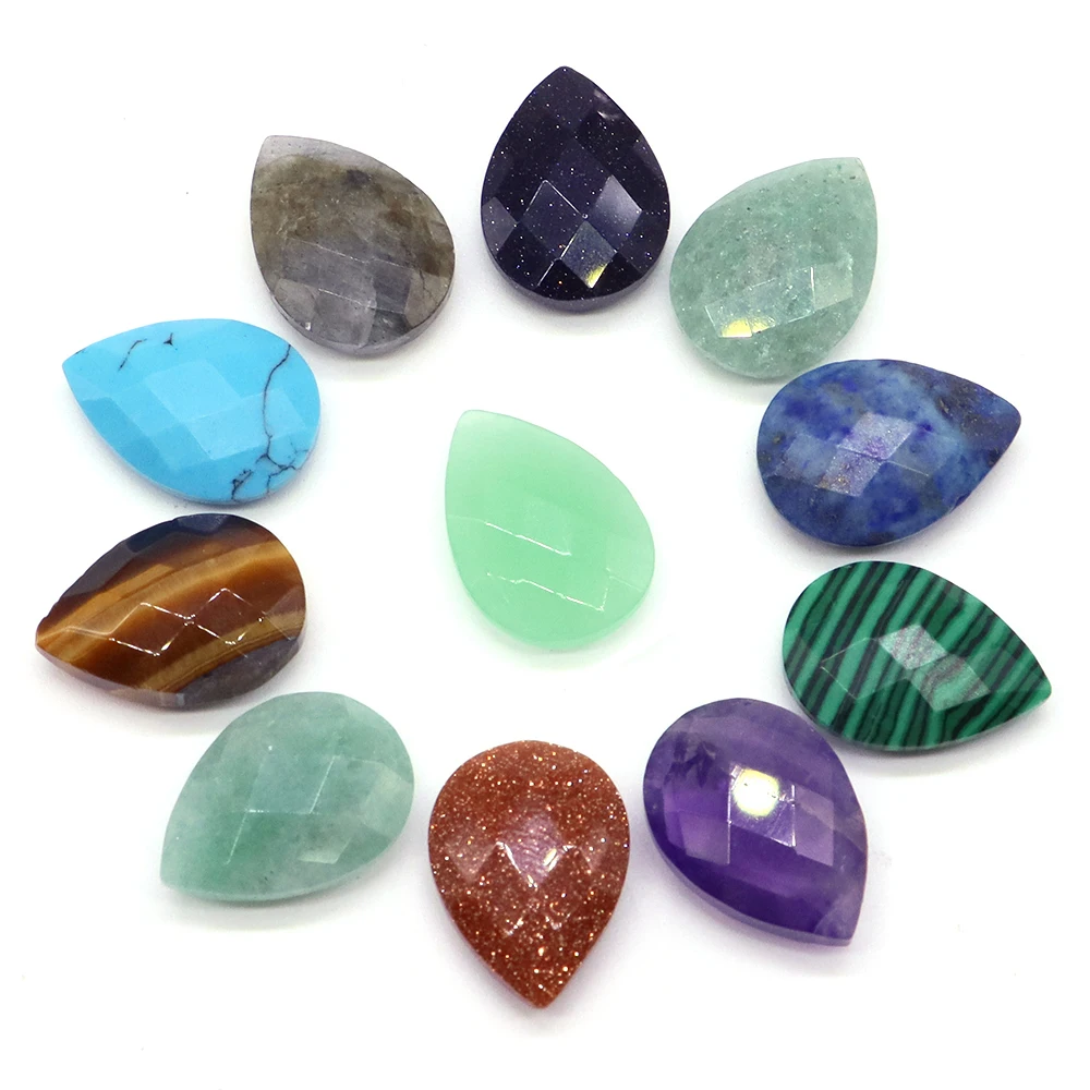 13x18mm Natural Stone Faceted Water Drop Shape Cabochon Turquoises Beads for Needlework Pendants Rings Earring Jewelry DIY Gift