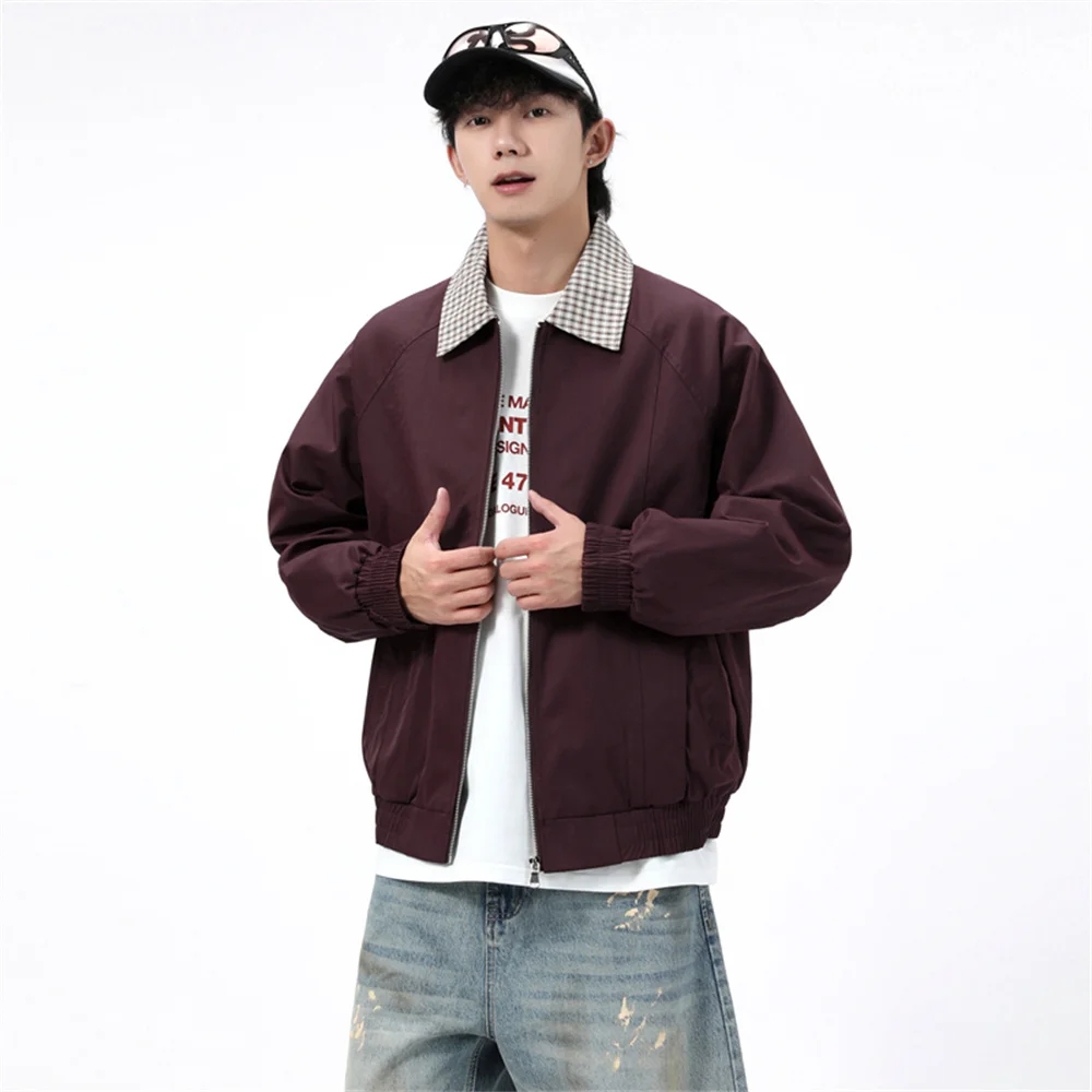 

A new American-style autumn light and casual jacket for men, fashionable, loose and trendy solid color, versatile lapel coat