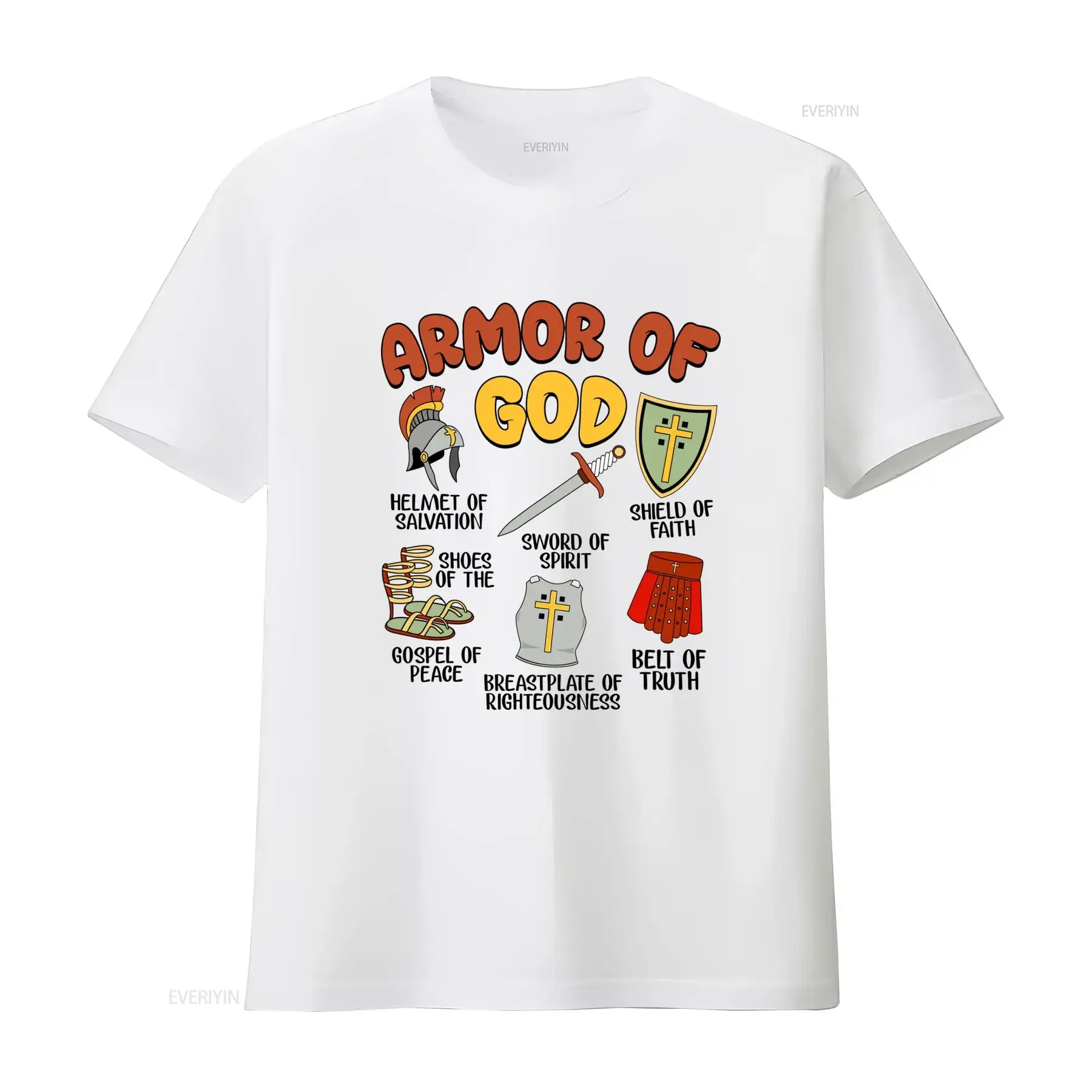 Armure Chrétienne de Dieu, T-shirt de la Foi en Jésus, Casque, Bouclier de la Sauveture, Épée, Esprit, Chaussures, Évangile, Paix, Bouclier de Poitrine, Droitiereté