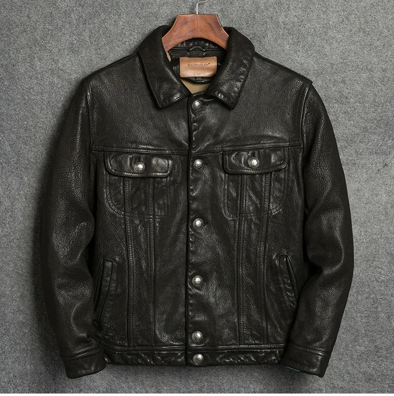 SHop Top.Wholesalesl.US Casual Genuine Leather jacket.tanned sheepskin clothes.men leather coat.vintage clothing.