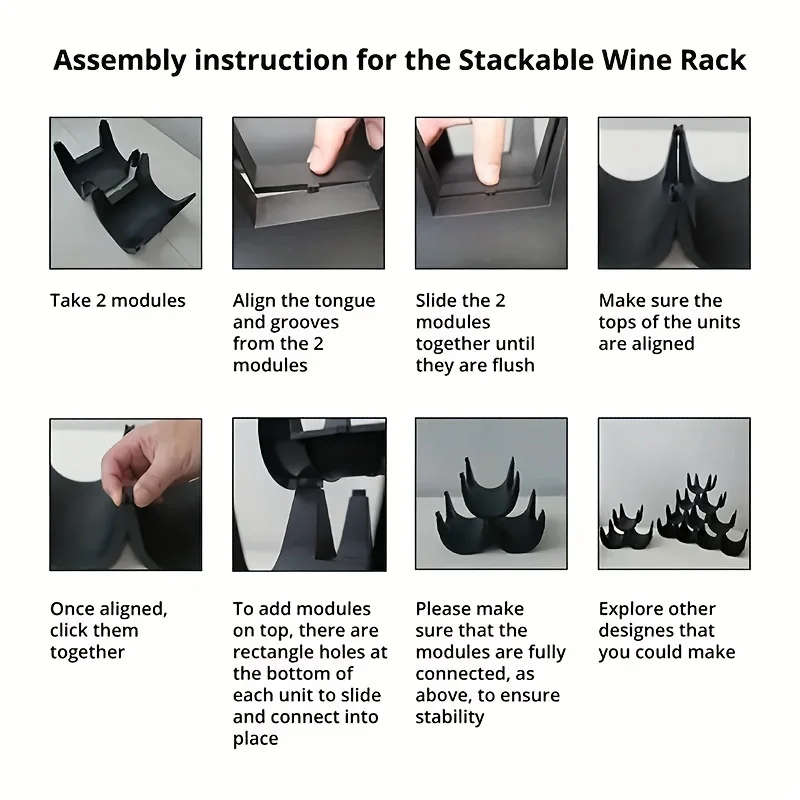 10-Bottle Black Plastic Countertop Wine Rack, Modern Holder for Kitchen, Bar, Cabinet & Pantry Storage