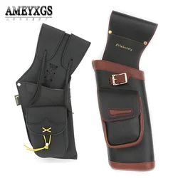 Archery Hip Arrow Quiver Cowhide Leather Arrow Bag Right Hand Can Hold 20-30pcs Arrows for Bow Hunting Arrow Case Shooting