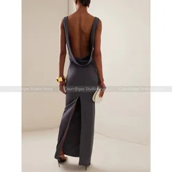 No returns are supported! Original AP sexy dark gray backless slim evening dress