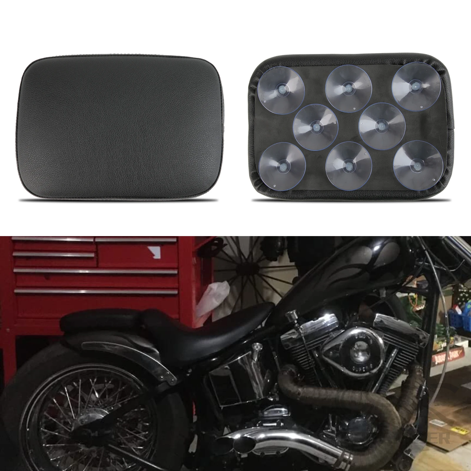 

Motorcycle Black Rear Passenger Cushion Pillion Pad 8 Suction Seat For Harley Cruiser Chopper Custom Dyna Touring