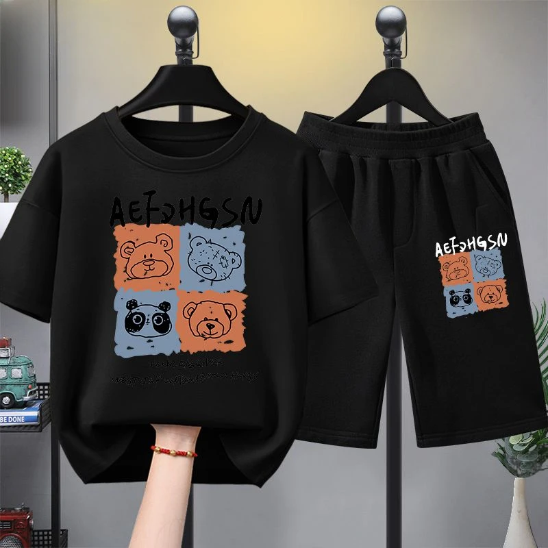 Summer Baby Boy Clothes Set Children Girls Fashion Bear Printed T-shirts and Shorts 2 Pieces Suit Kid Casual Top Bottom Outfiots