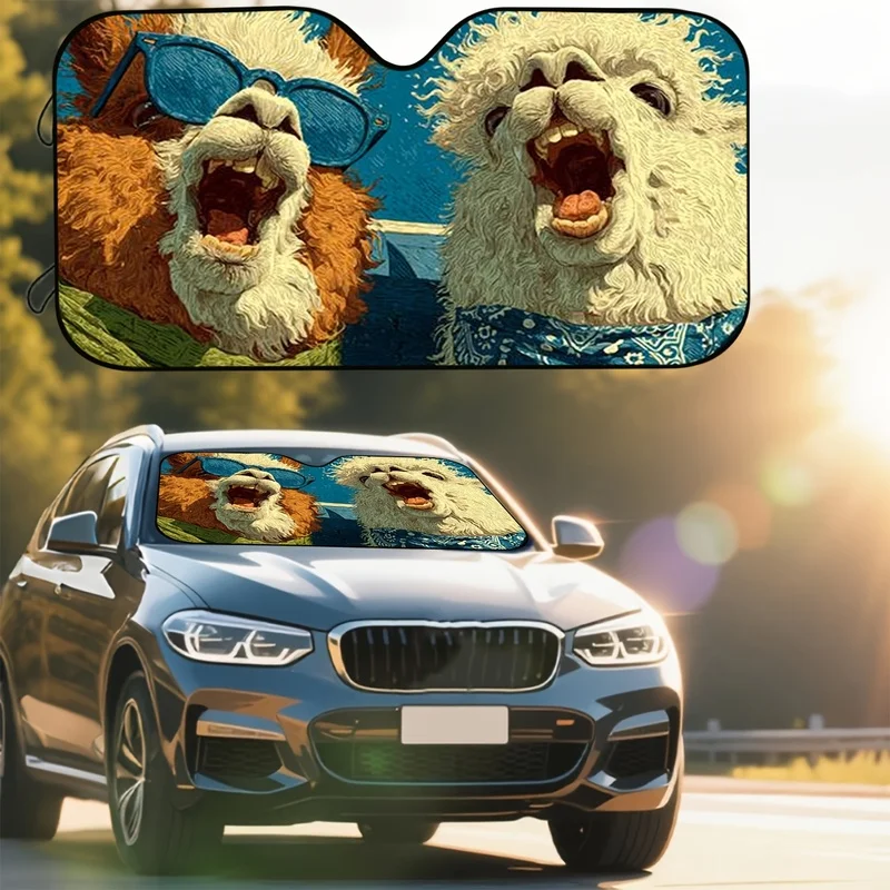 1Pcs Playful Alpaca Car Windshield Sun Shade, Vibrant Design, Easy Installation Shade