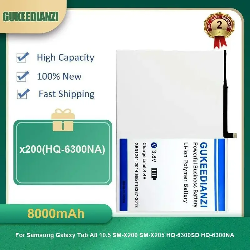 

8000mAh x200(HQ-6300NA) Tablet Battery For Samsung Galaxy Tab A8 10.5 SM-X200 SM-X205 HQ-6300SD HQ-6300NA High Capacity
