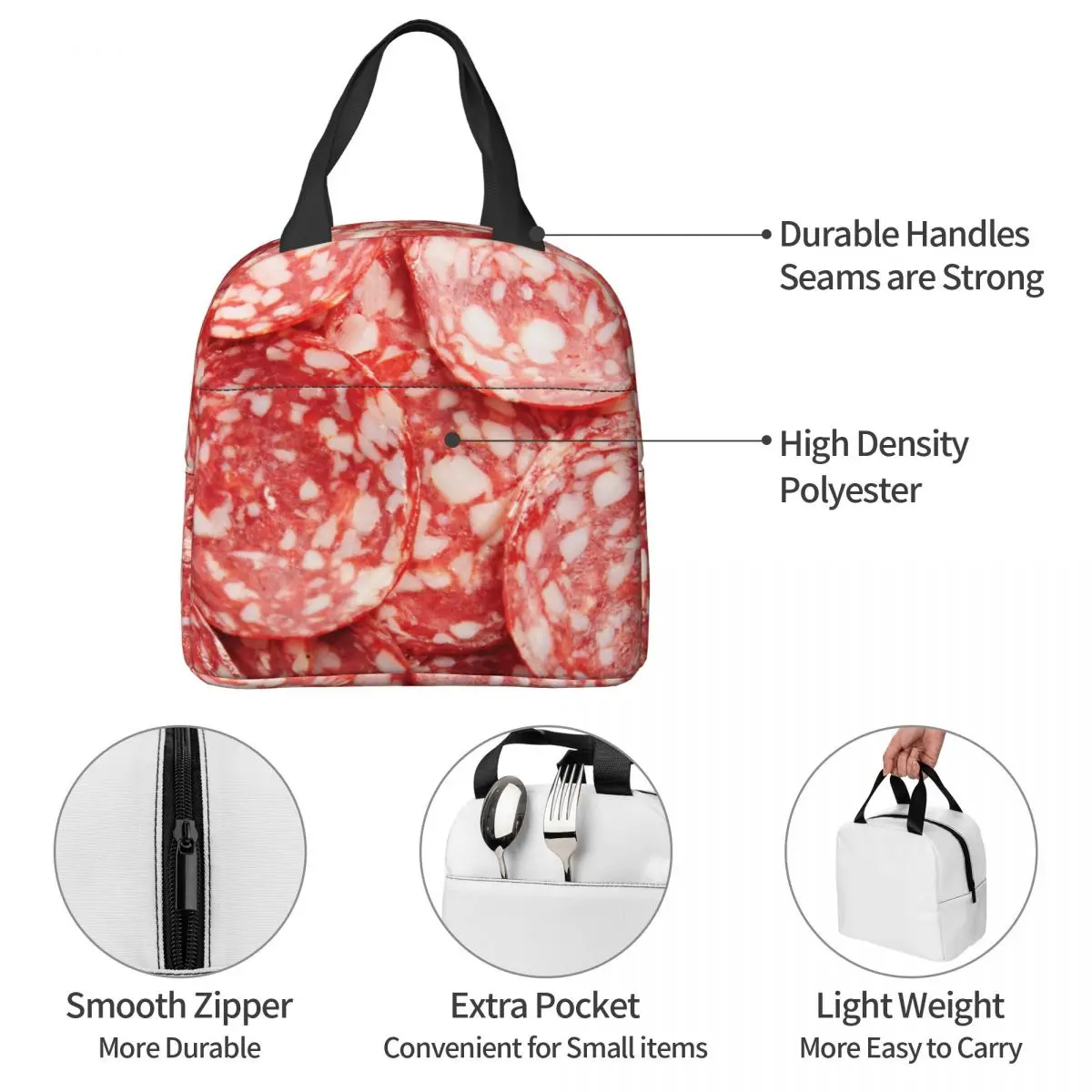 Sausage Background Insulated Lunch Bags Cooler Bag Lunch Container Portable Tote Lunch Box for Men Women Work Picnic