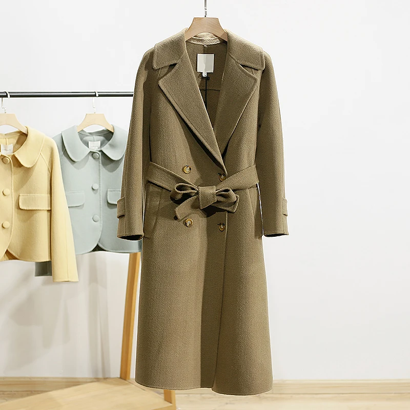 

Double-Faced Woolen Coat Jacket Women's Fashion Street Style Mid-Length Sleeve Long Double-Breasted Button Straight Cut Coat