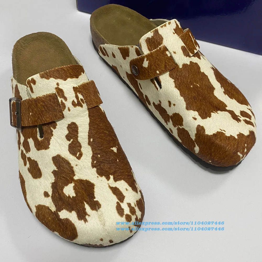 

Cow Pattern Mules Slippers Designer Men's Shoes Slip On Buckle Design Wear-Resistant Trendy Luxury Handmade Shoe Men's Shoes