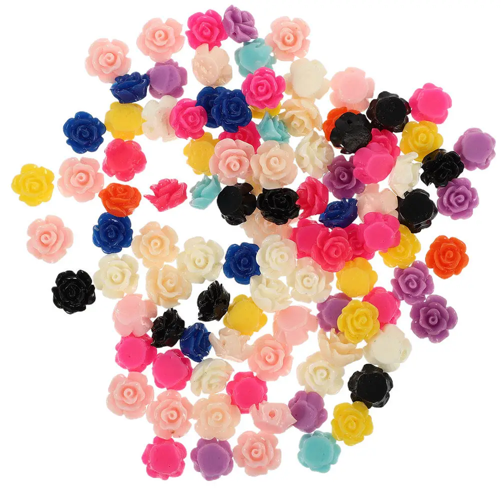 

100Pcs Resin Rose Flower Pendants DIY Jewelry DIY Pendant Supplies Rose Pendant with Hole for Earrings Necklace Crafting Decor