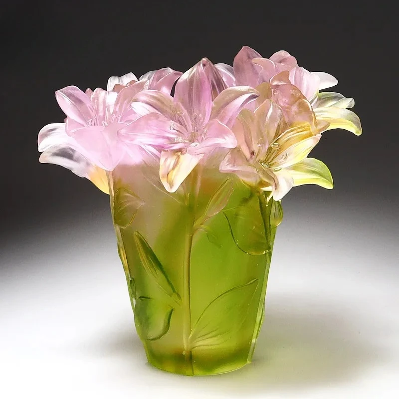 Glazed Art Lily Vase Ornament Living Room Flower Arrangement Entrance Dining Table Light Luxury Decoration