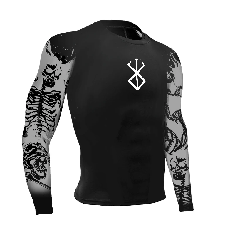 Men\'s Compression TShirt Fitness 3D Print Muscle Shirt Long Sleeve Rash Guard Athletic SportsShort Tops Cool Dry Workout TShirt