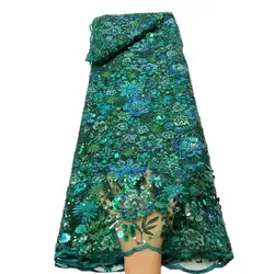 Latest Green Classic Superior Quality Elegant Embroidery Heavior Sequin Tulle Lace Fabric for Wedding Party Dress NN1258