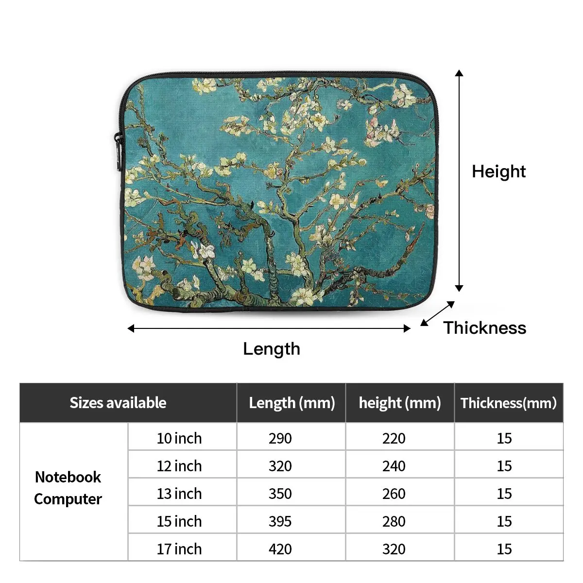 오리지널 반 고흐 아트 복원 꽃 아몬드 나무 노트북 가방 케이스, 노트북 슬리브 케이스, 충격 방지 케이스 가방, 12 "13" 15 "17"