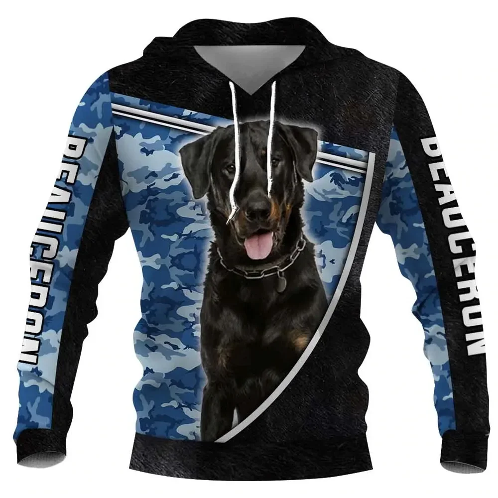 HX Fashion Animals Hoodies 3D Graphics Navy Camo Animal Dogs Beauceron Printed Sweatshirts Casual Sportswear
