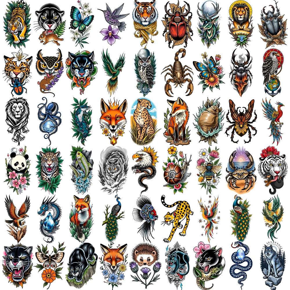 

28pcs Temporary Tattoo Panther New School Traditional Fox Dragon Waterproof Long-lasting Body Stickers Panda For Chest Men