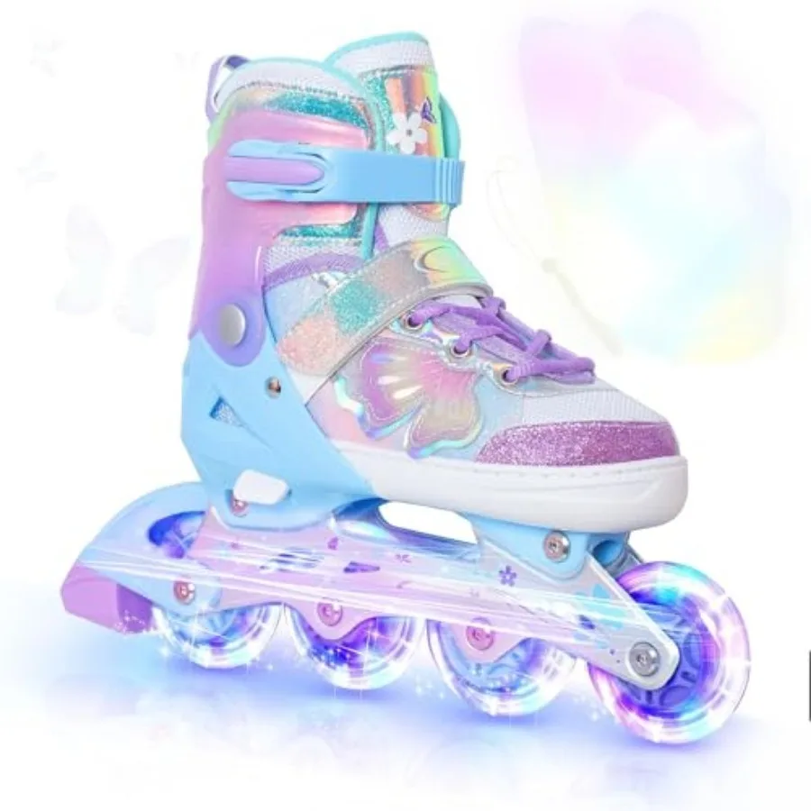 Girls Inline Skates for Boys, 4 Sizes Adjustable Butterfly Blades Skates with All Light up Wheels - Birthday Gift for Indoor Ou