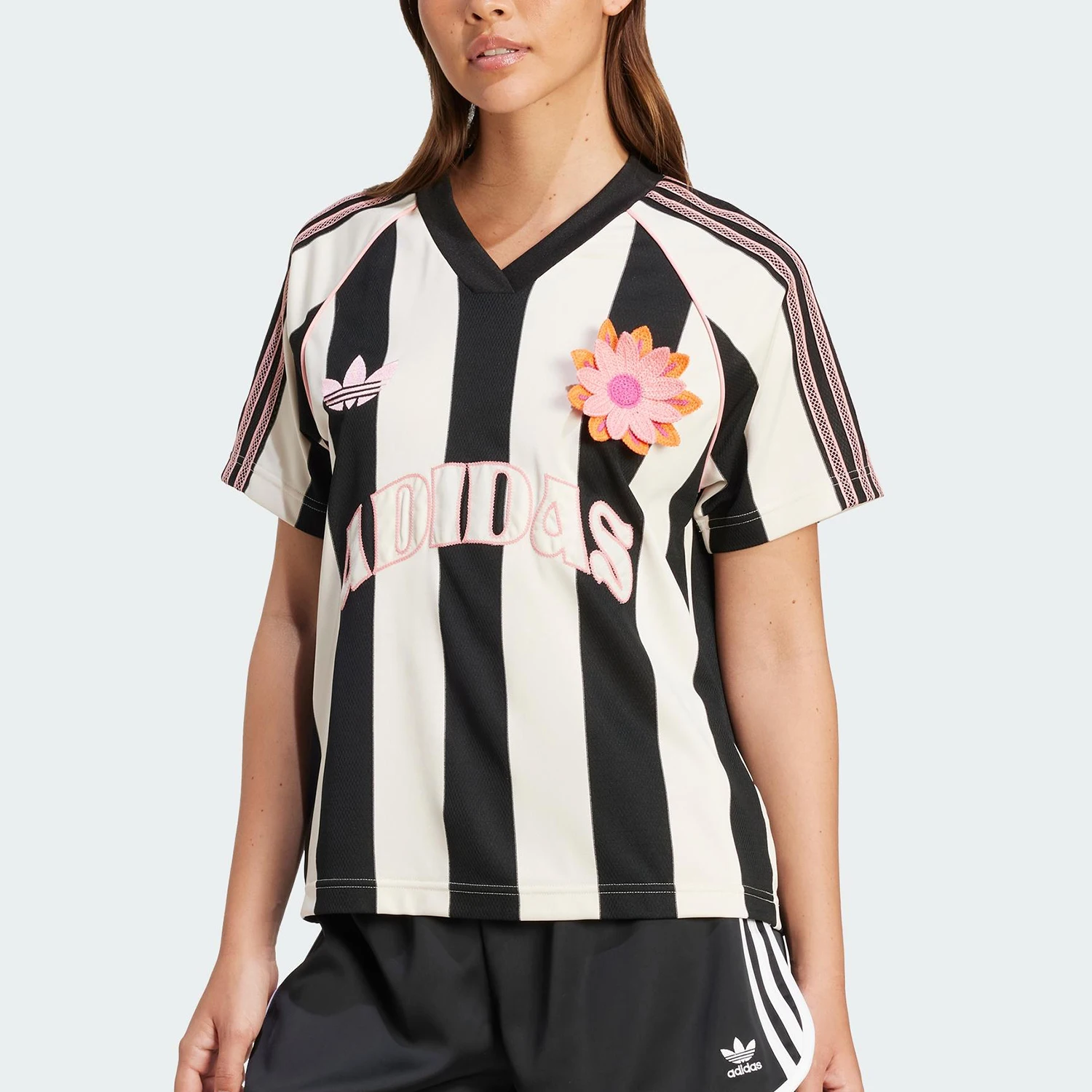 Adidas Originals Women's Striped Football V-neck Breathable Jersey KC0672