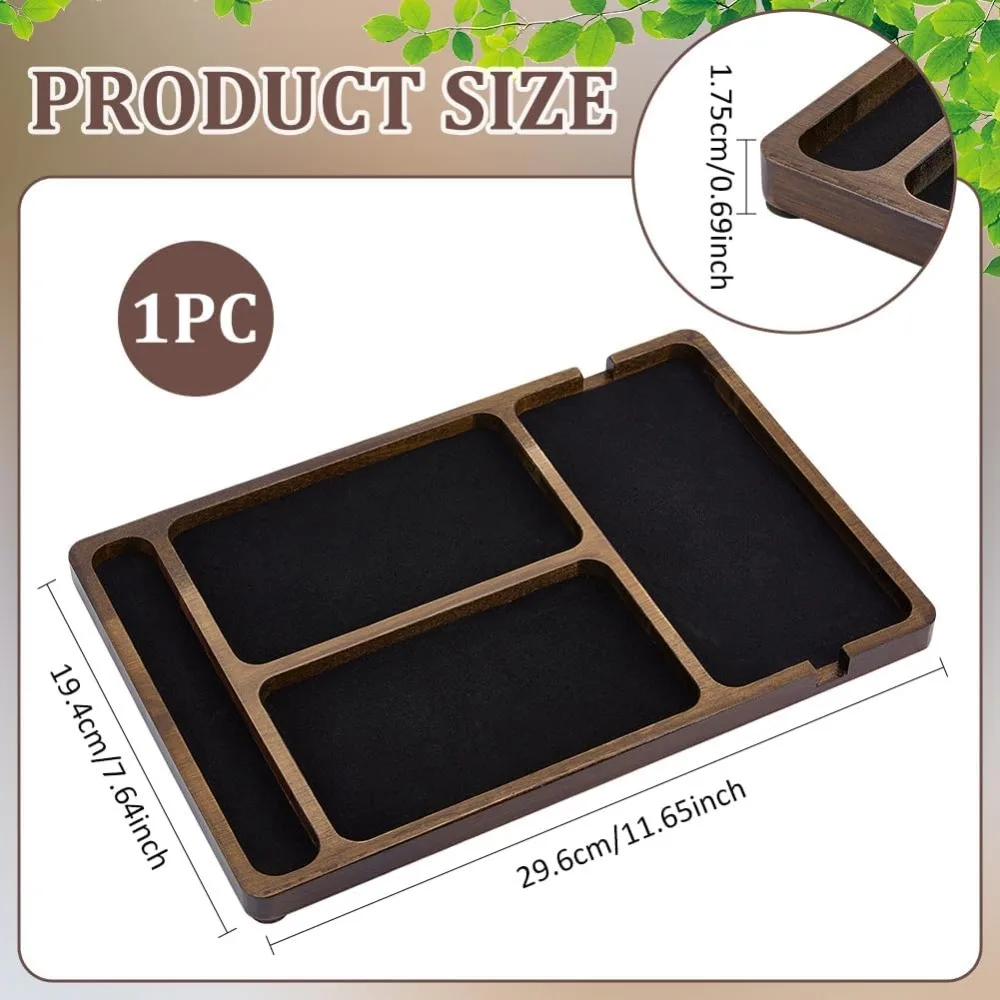 Wood Valet Tray Black Wooden Catch All Tray Tabletop Organizer for Key Phone Wallet Watch Earbud Nightstand Storage Container