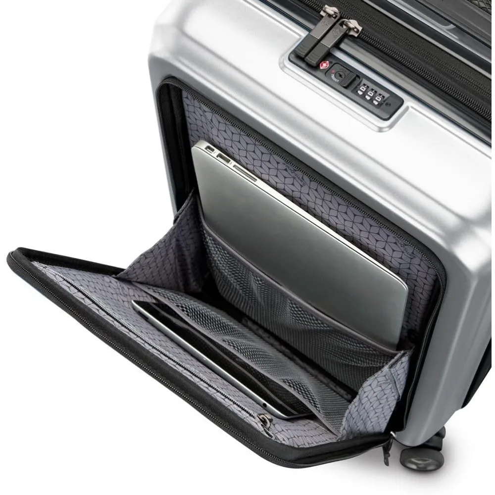 Bagagem rígida expansível de 21 polegadas com bolso frontal, durável e resistente a impactos, 360 °   rodas giratórias