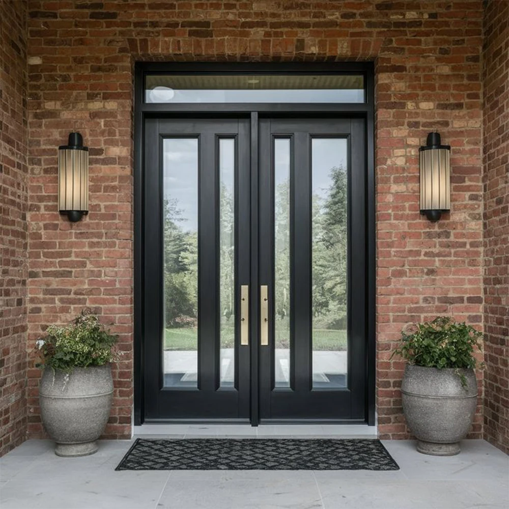 

Double Casement Door Swing Security Gate Entry Main Doors Exterior Pivot Entrance Front Door Aluminum Home Decor Customize