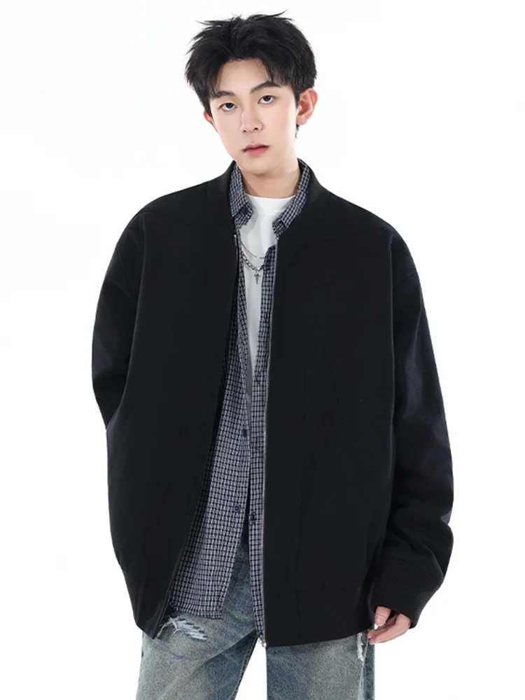 

MMOPTOP Casual Style Zipper Jacket Men's Loose Heavyweight Pilot Coat Black Baseball Style Wear Resistant Polyester Fiber