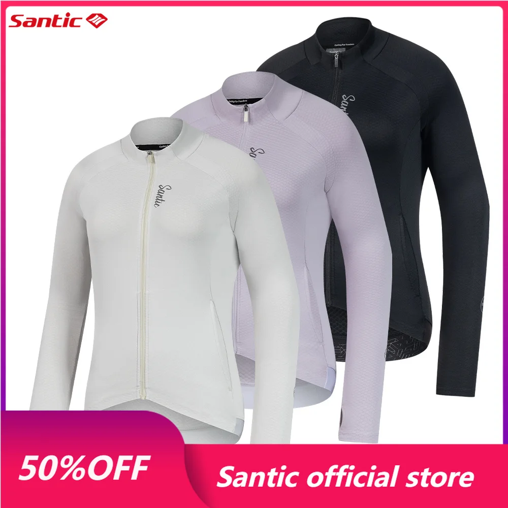 Santic Cycling Jackets Women's Bike Jackets Fleece Long Sleeved Cycling Jerseys Warm and Fully Zippered with Pockets KL25C01191