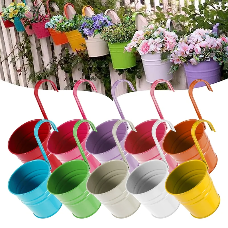 10 Piece 13Cm Balcony Pot Flower Pot Hanging Pot Balcony Garden Pots Wall Planter With Mini Tool