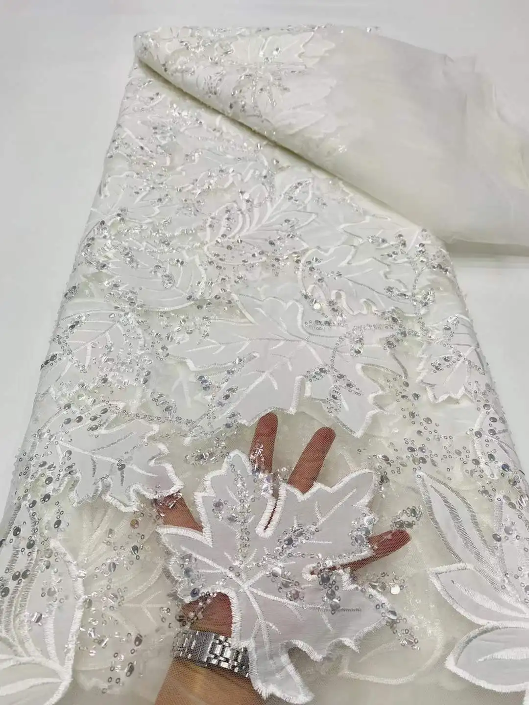 Luxury African Nigerian Groom Sequins Beads Lace Fabric 2025 High Quality French Tulle Lace Fabric For Bridal Dress