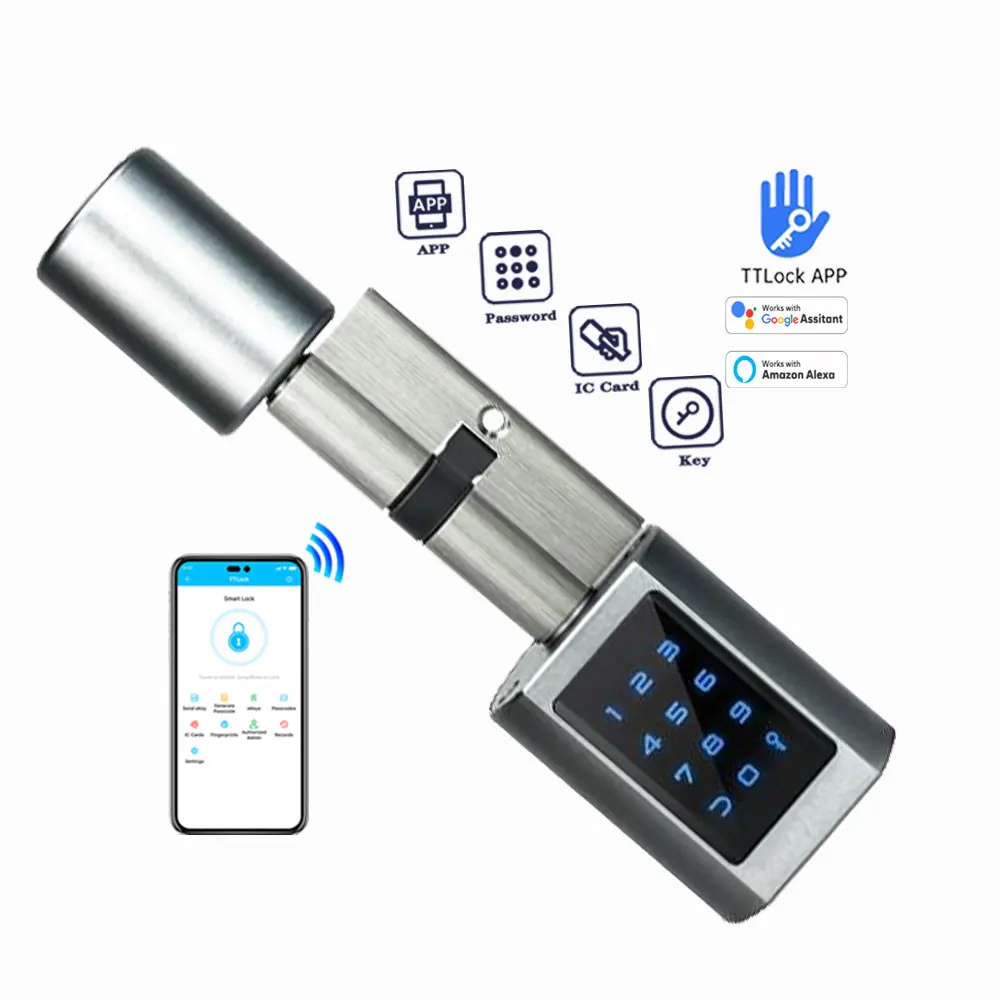 BLE Europe Standard Smart Cylinder Lock Electronic Password RFID Card Security Doorlock Smart Cylinder with TTLock App C05C