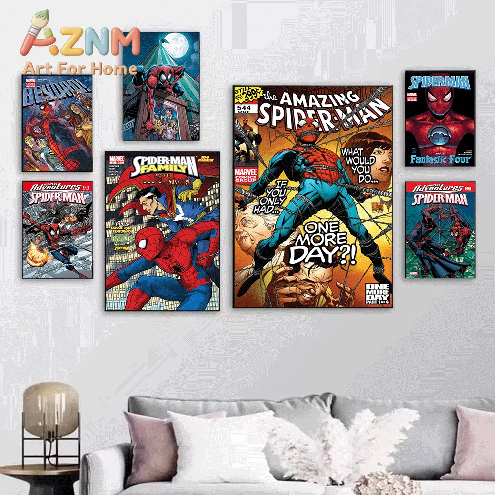 Marvel The Amazing Spider‑Man Brand New Day Comic Canvas Print, Superhero Comic Cover Graphic Art Poster, Frameless Canvas Wal