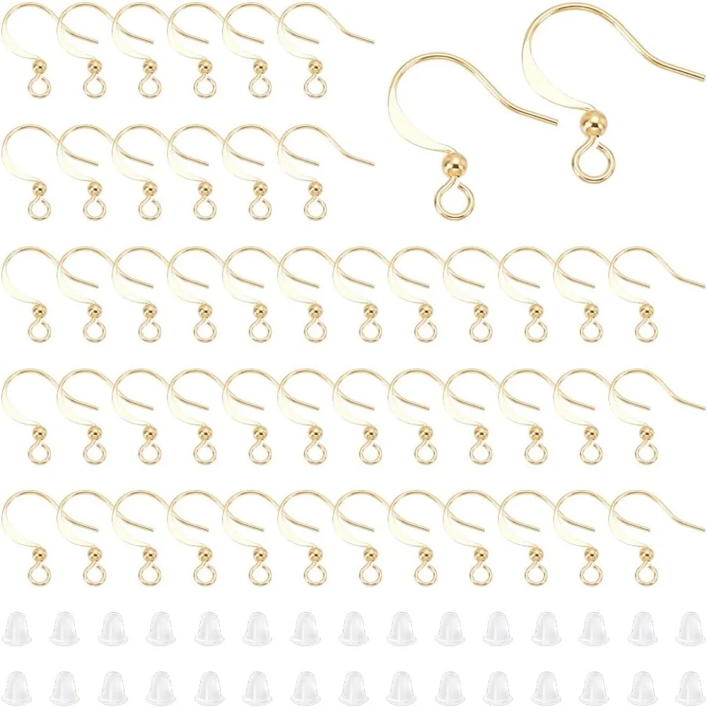 

100Pcs Earring Hooks Ear Wire with Loops Ear Hooks with Ball Earwire Hooks Fish Hooks with Ear Nuts Flat Earring Hooks for DIY