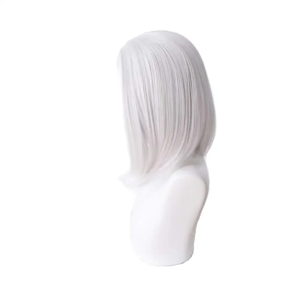 วิกผมสังเคราะห์ทนความร้อนสีเงินสั้นตรงสำหรับคอสเพลย์แอช แอช จากเกม Overwatch สำหรับผู้หญิงในวันฮาโลวีน