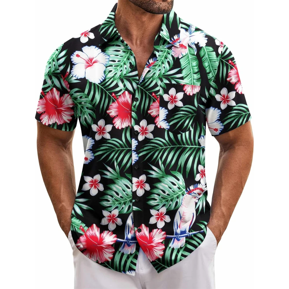 Hawaiian Coconut Tree Graphic Tropical Men's Shirt Short Sleeve Casual Button down Floral Summer Beach Shirts Men Clothing