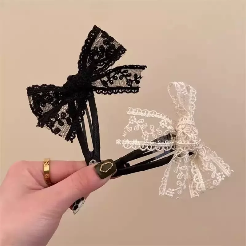 

High-end black lace bow spring new styleBBHair Clip Side Clip Sweet Cute Bangs Clip Hair Accessory