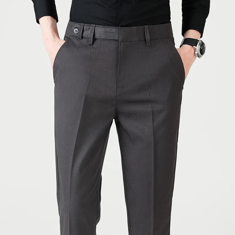 

Осенние мужские брюки до щиколотки для офиса и деловых встреч, черные и коричневые, классические, для свадьбы, мужская одежда