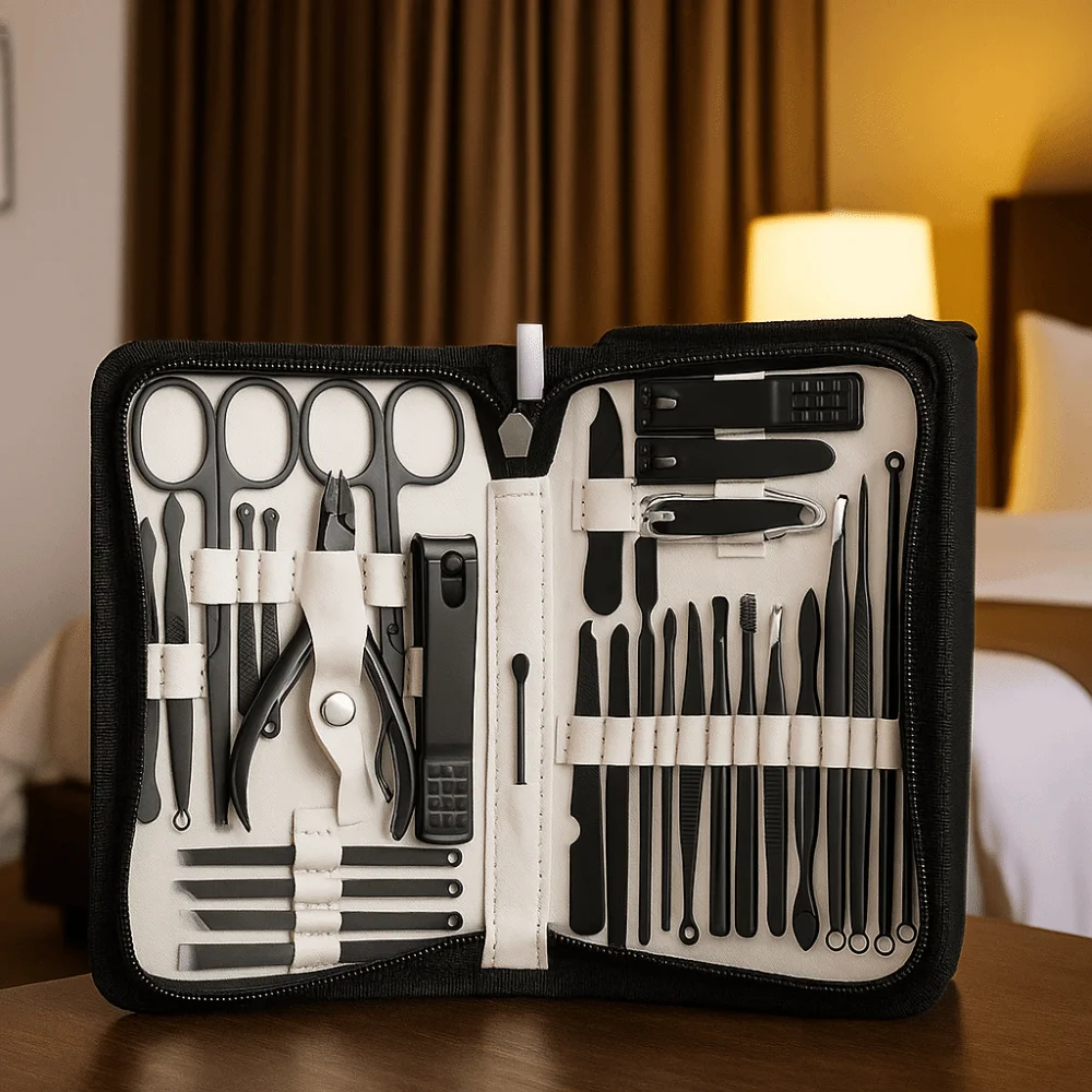 Set manicure portatile in acciaio inossidabile da 32 pezzi Kit tagliaunghie professionale durevole con custodia Kit per toelettatura unghie da viaggio