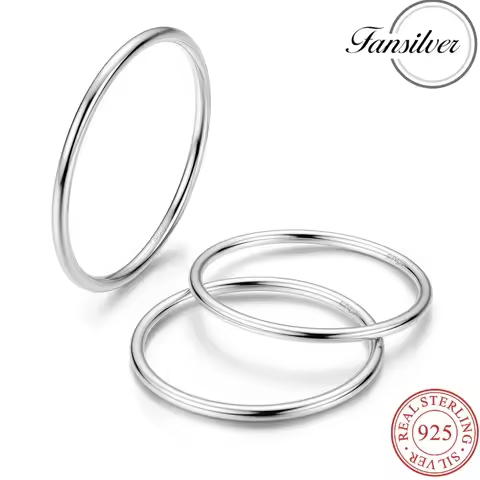 Fansilver S925 Sterling Silver Rings 1mm 18K Wihte Gold Filled Stacking Stackable Knuckle Pinky Thumb Ring for Women Wholesale