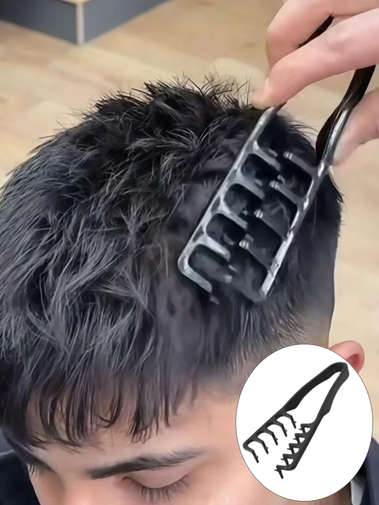 Men Fluffy Hair Styling Comb V‑Shape Texture Modeling Hair Gripper Clip DIY Hairstyle Tool For Volume Bangs Hairline Salon