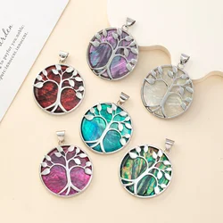 Natural Shell Pendant Tree of Life Abalone Shell Pendant Charms for Making DIY Jewerly Necklace Accessories 33x37mm ﻿