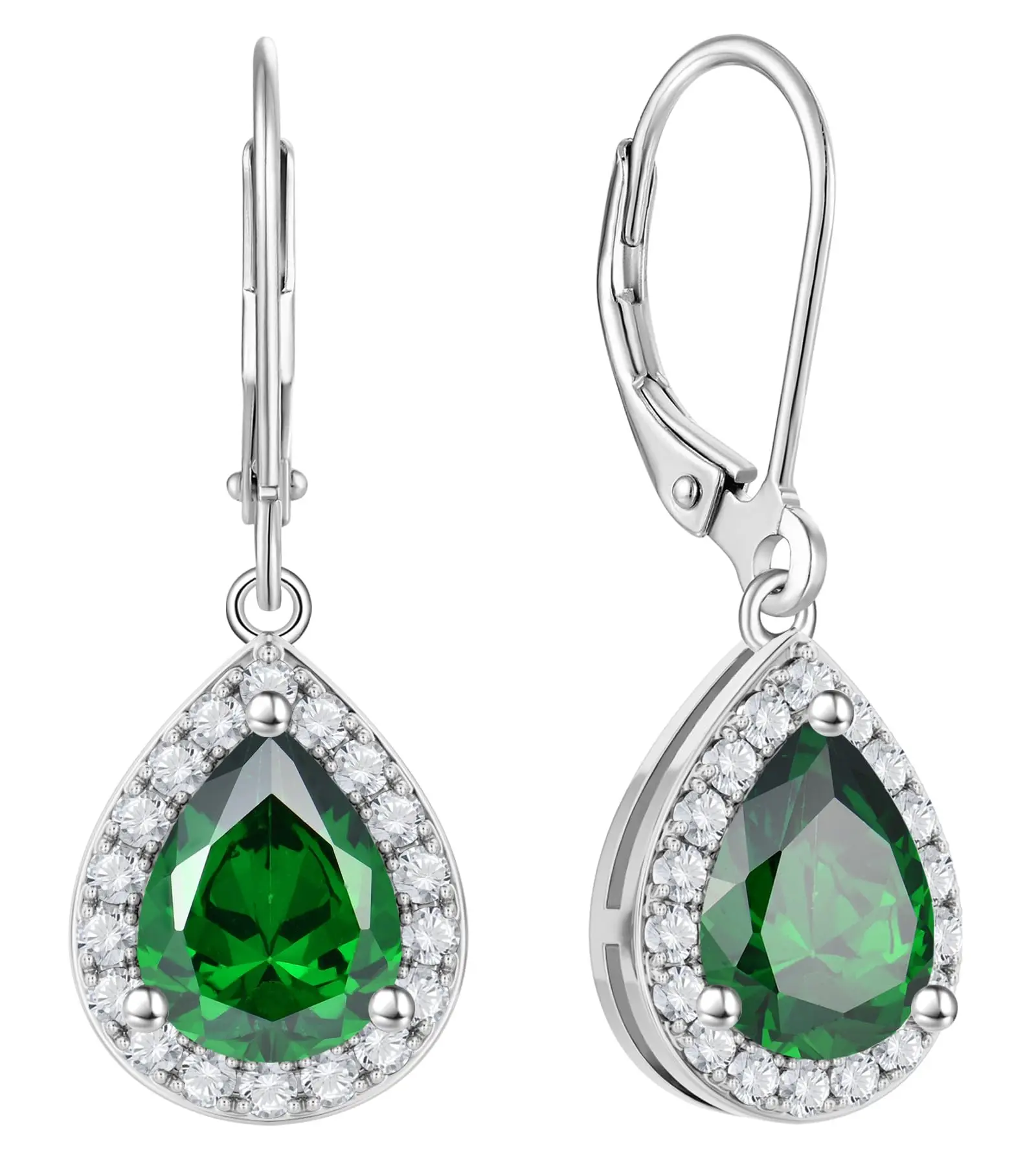 

Halo Teardrop Dangle Earrings With Green Gem And Clear Crystals For Women