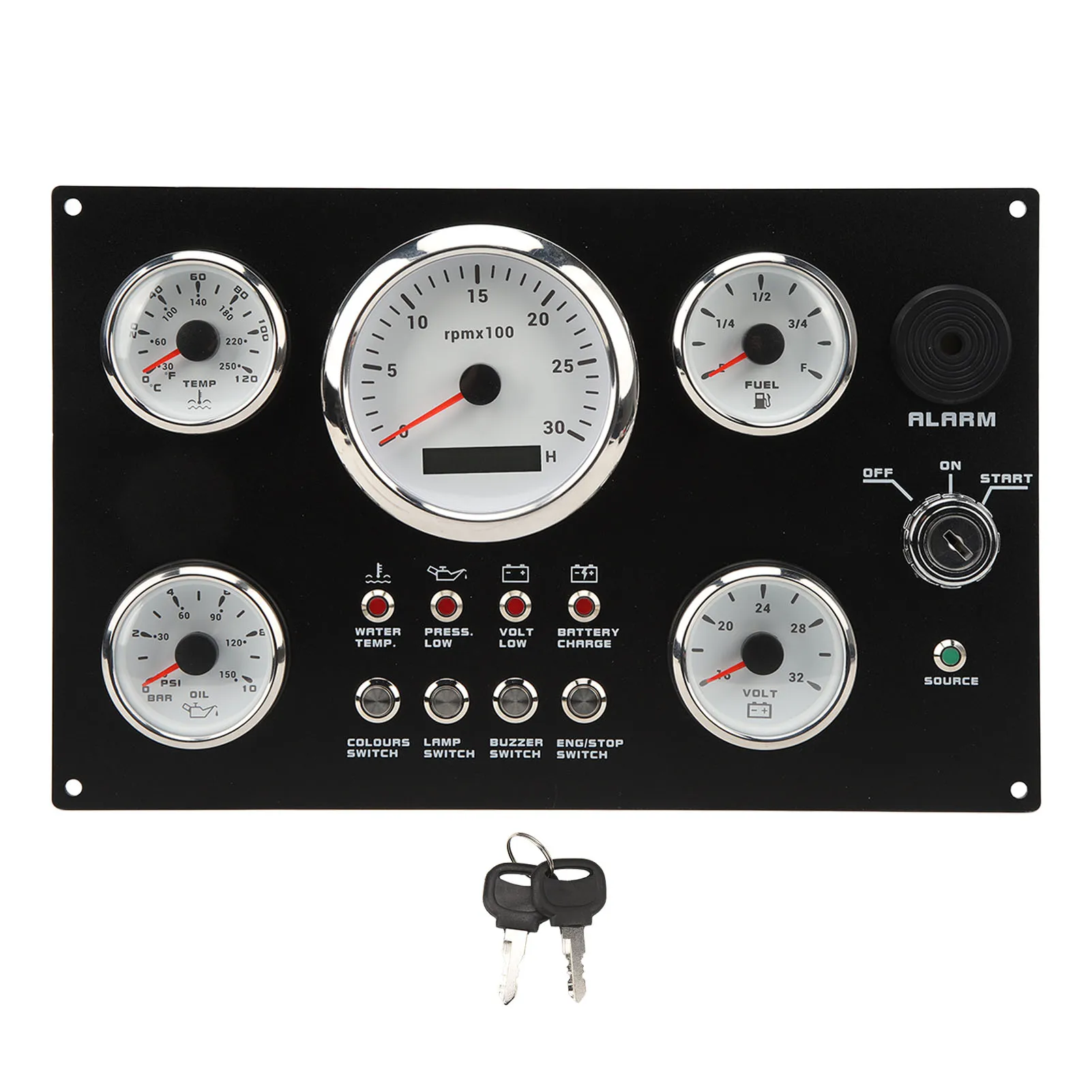 

Boat Instrument Panel Water Temperature 5 Gauge Instrument Panel 0.0 To 99999.9H Anti Fog 0 To 3000RPM Oil Pressure for Yacht